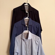 LOT OF 3 Twillory Performance Dress Blue Button Shirt Mens 15 34/35 Trim Fit EUC