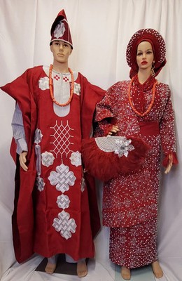 Burgundy AFRICAN TRADITION OUT FIT COMPLETE SET ASO OKE BRIDAL OUTFIT