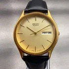 Seiko Watch Men 34mm Champagne Dial Gold Tone Daydate Round 7N43-8A89 New Batt