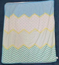 Mothercare Cot Blanket Coverlet spots chevrons blue grn 110x130cm fleece reverse