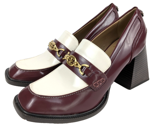 Sam Edelman 9 Quincy Syrah/Modern Ivory Gold Tone Buckle Vamp Heel Loafer Shoes - Picture 5 of 16