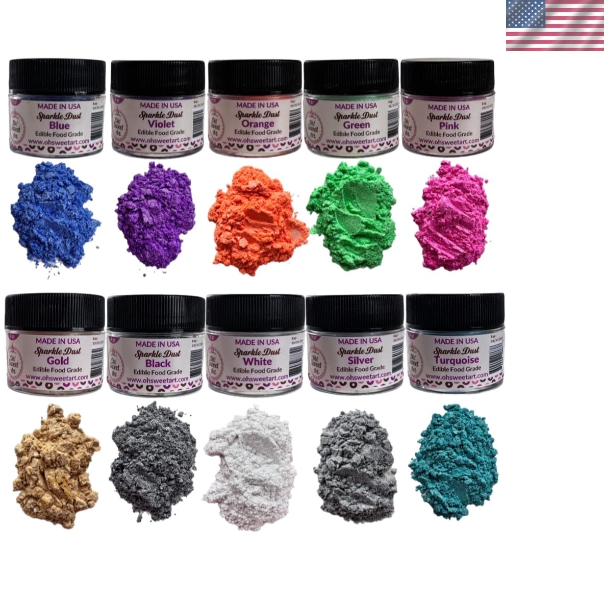 Edible Sparkle Luster Dust Set 10 colors for cake, fondant, 