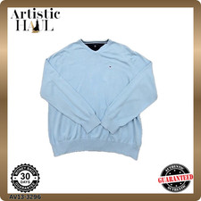 Tommy Hilfiger Men's Light Blue V-Neck Sweater XL Pullover Cotton