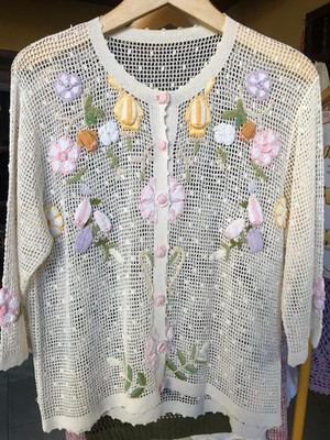 Vintage Flower Embroidered Crochet Cardigan