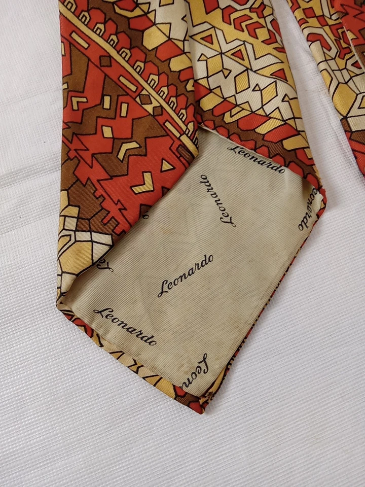 Corbata de seda italiana Leonardo vintage años 60 70 colores brillantes funky Foto 4 de 4