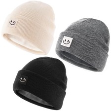 Baby Beanie Fleece Lined Knit 3pcs Toddler Winter Warm Boys Girls Hats Set