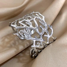 Stainless Steel Cuff Bangle Women Gold Silver Tone Coral Shape Jewelry