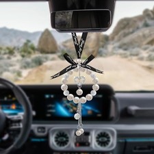 Bling Car Rearview Mirror Hanging, Crystal Rhinestone Vehicle Rear View Heart