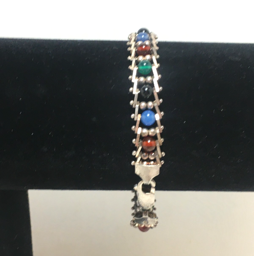 Multi-color round gemstone Bead Bracelet marked Milor Italy 925 sterling silver - Picture 3 of 21