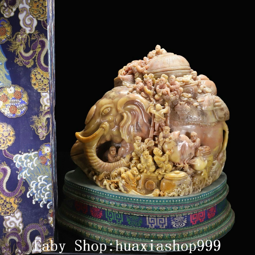 大象寿山石主中国风雕像、雕像| eBay