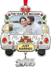 Just Married Christmas Photo Ornament 2025 Personalized - 1st Christmas...