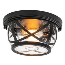 Flush Mount Ceiling Light Fixture 2-Light Modern Farmhouse Porch Light Black