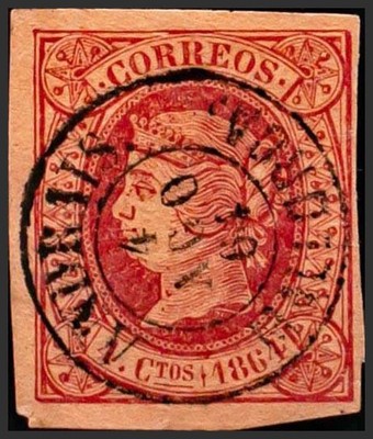 Balearic Islands. Philately. º USED 64. 1864. 4 quarters pink. Postmark ANDRAIS