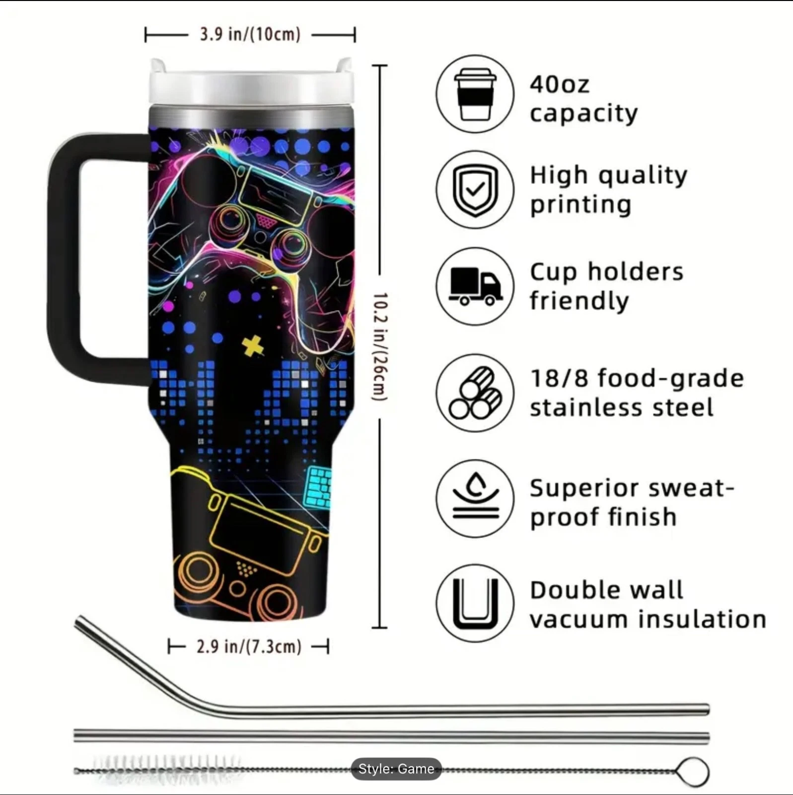 40 oz Stainless Steel Tumbler with Handle