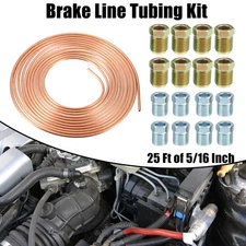 Copper Coated  Brake Line Tubing Kit 25ft 5/16" OD Coil Roll w/ 16 Fittings