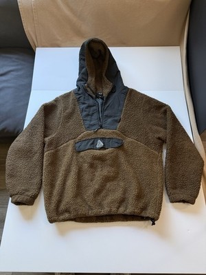 HUF Men's Brown Sherpa Pullover Jacket with Black Hood Size L