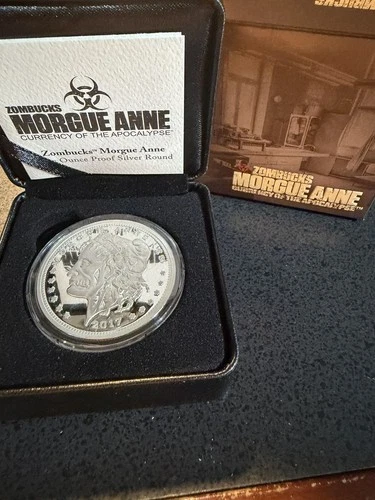 2017 Morgue Anne 1  oz  Proof  Zombucks  Silver Round - with Box and COA