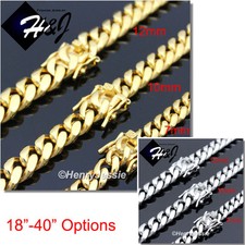 18-40"MEN Stainless Steel 7/10/12mm Silver/Gold Plated Miami Cuban Curb Necklace