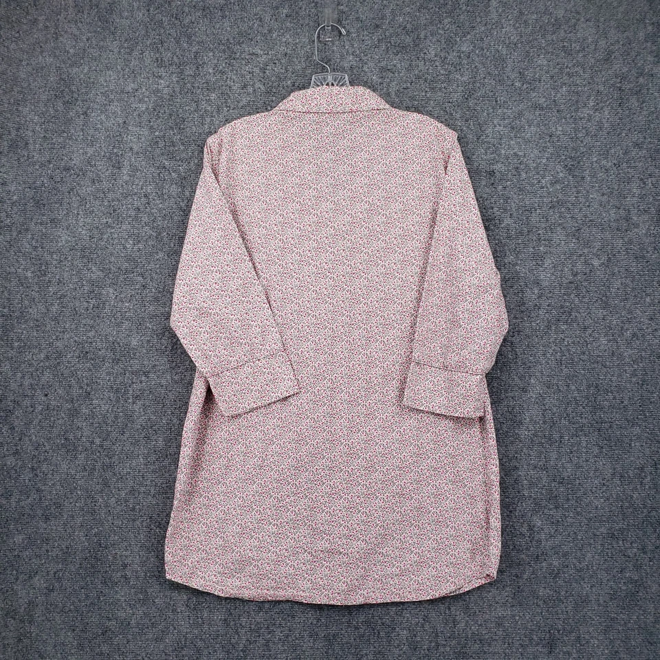 Talbots Sleep Dress Womens S Small Pink Floral Shirtdress Button Up Long Sleeve - Image 2 of 4