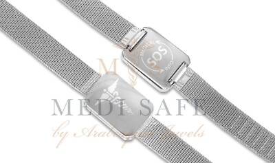 SOS ARMBAND/EIS/MEDIZINISCHER ALARM/NOTFALL/EDELSTAHL/SILBER/CAD TALISMAN. R
