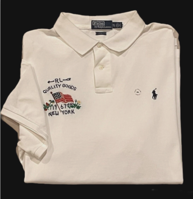 USA Flag Polo Shirt with Number 3 ビッグポニー VTG Polo Ralph Lauren Mens L Navy Pique Big Pony #3 USA Flag S/S