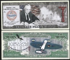 Remember Pearl Harbor Memorial Million Dollar Bill Play Funny Money FREE SLEEVE