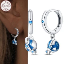 KUNSIR 925 Sterling Silver Travel Earth Drop Dangle Hoop Earrings for Women Gift