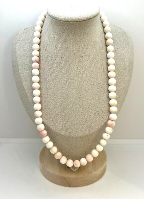 Antike Engelshaut Korallenkette Zartrosa & Weiß Unikat Antique angel skin coral
