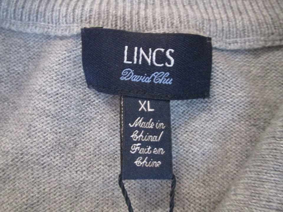 New Lincs David Chu LS 1/2 Zip Golf Sweater Men's XL Grey and White $138 - Image 4 of 4