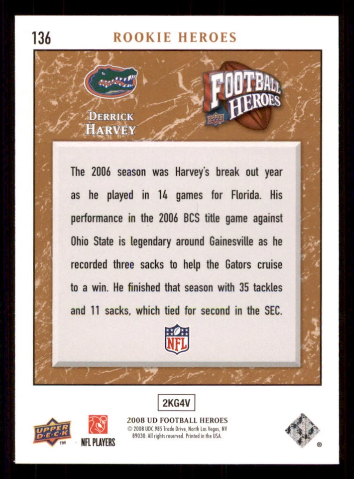 2008 Upper Deck Heroes Bronze #136 Derrick Harvey /75 - Image 2 of 2