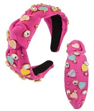 Valentine's Day Rhinestone headband for women Hot Pink heart XOXO Love Charm ...