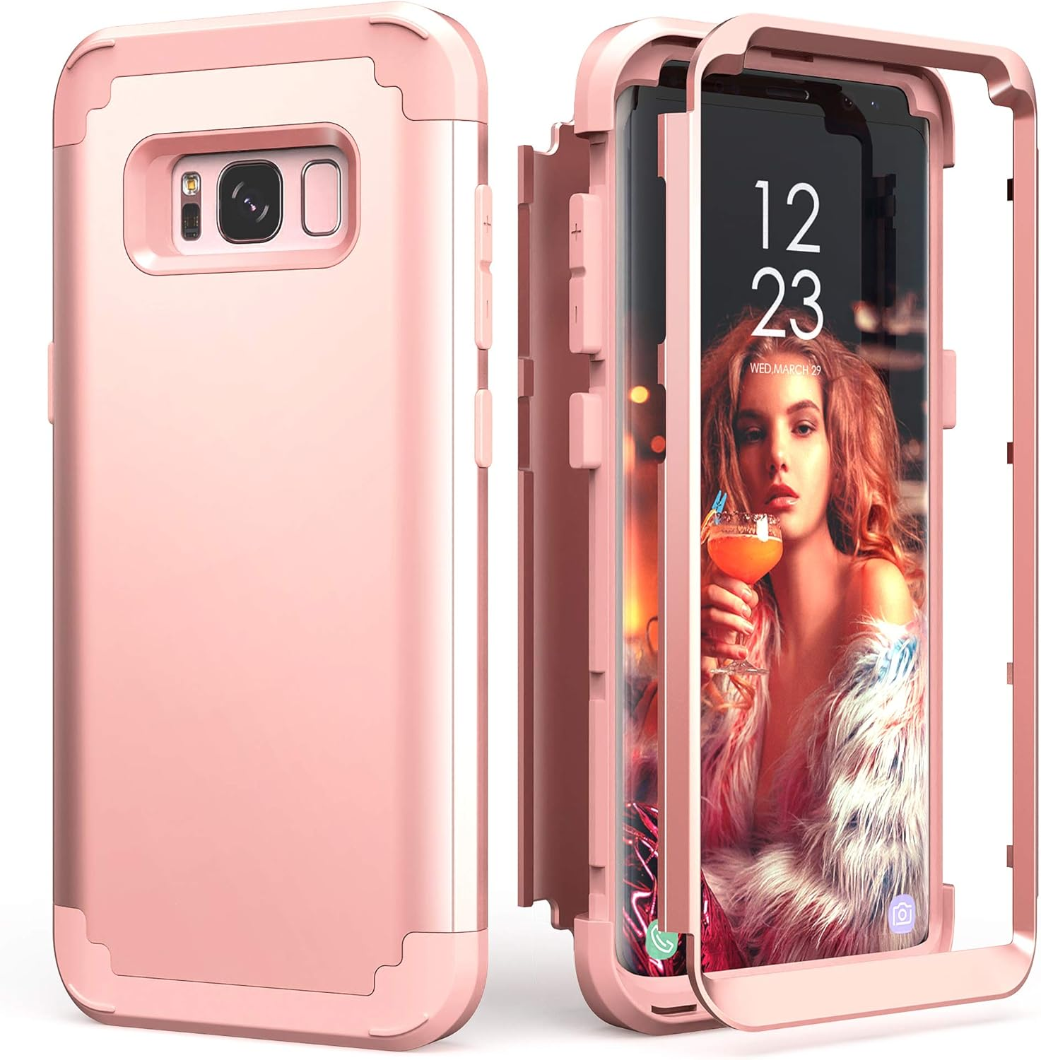 for Galaxy S8 Case, for Galaxy S8 Case Rose Gold for Women Girls, 3 in 1 Shockpr