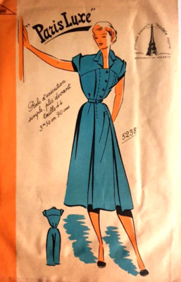 Patron De Robe Vintage Paris Luxe - Taille 44 - Ancien, Scellé, Jamais Utilisé - Occasion Rare