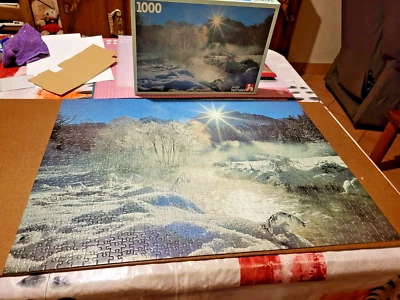 Vintage Puzzle ruisseau des neiges 1000 Pièces NATHAN complet en boîte - Photo 1/4