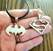 2pc Batman Superman Necklace Set, Men's Necklaces, Couples, Father Son Gifts