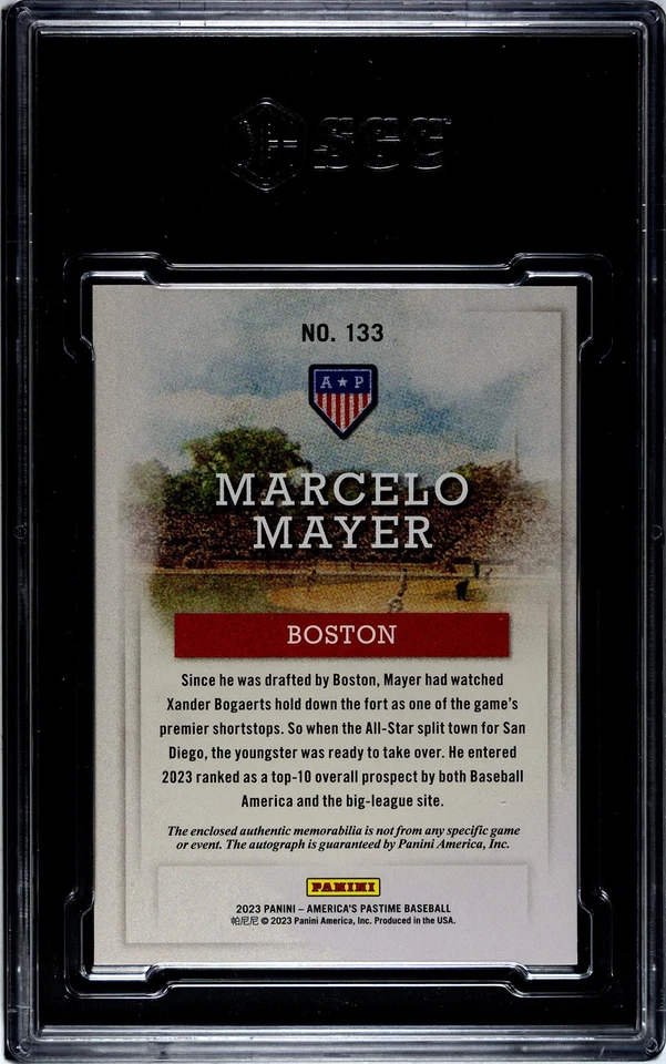 2023 Panini Chronicles America Pastime #133 Marcelo Mayer /50 SGC 9 w/10 AUTO - Image 2 of 2