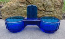 1930s Cobalt Blue Glass Double Open Salt Dip, Cellar, Dish!