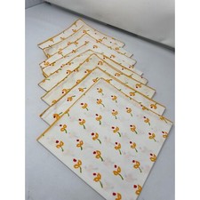 Floral Cloth Napkins Set of 7, Yellow Trim, Dinner Party, Hostess Gift