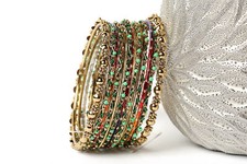 Women's Fashion Gold Green Bohemian Bangles Bracelets Set Green/Gold