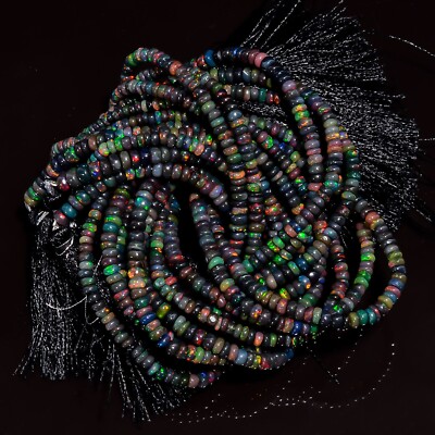 Black Ethiopian Opal Gemstone Roundel Shape Smooth Beads 4X4X2mm Strand 8'' GB701