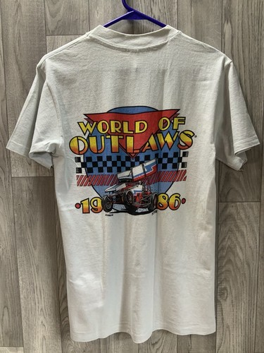 VTG 1986 World Of Outlaws T-shirt Medium Single Stitch Sprint Car Racing - Picture 10 of 12