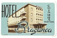 Vintage Hotel Braganca Coimbra Portugal Luggage Baggage Label Travel 