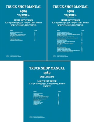 1989 Ford F150-350, Bronco, E150-350, F-Super Duty Shop Manual Set - Vol A, B, F
