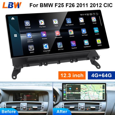 12.3'' Ultra-thin Screen Android Car GPS Wifi BT For BMW F25 F26 2011 2012 CIC
