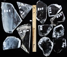 CLEAR NATURAL QUARTZ CRYSTAL SLABS ETCHED HYDROTHERMALLY FOR STUDYING, FACETING