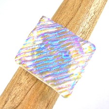 Dichroic Glass Ring Clear Sky Blue Teal Ripple Wavy Texture Adjustable 3/4" 20mm