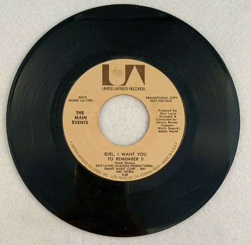 The Main Events GIRL I WANT YOU TO REMEMBER United Artists Promo Mono Stereo 45 - Picture 2 of 2