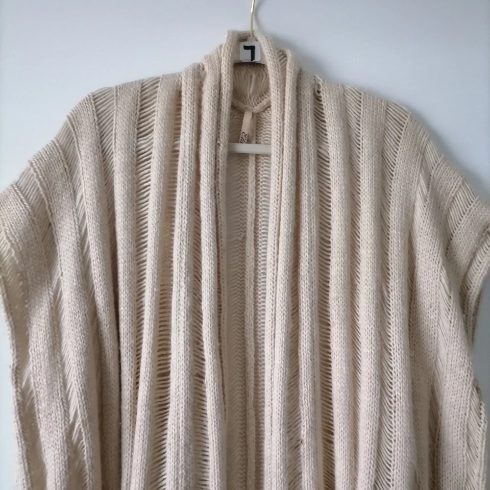 Cárdigan suéter Elan para mujer crema manga corta borlas frente abierto talla única Foto 2 de 4