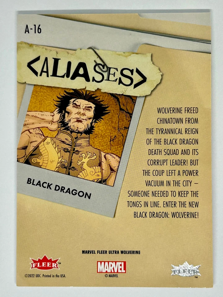 2023 Fleer Ultra Wolverine Aliases Wolverine Black Dragon A-16 - Image 2 of 2