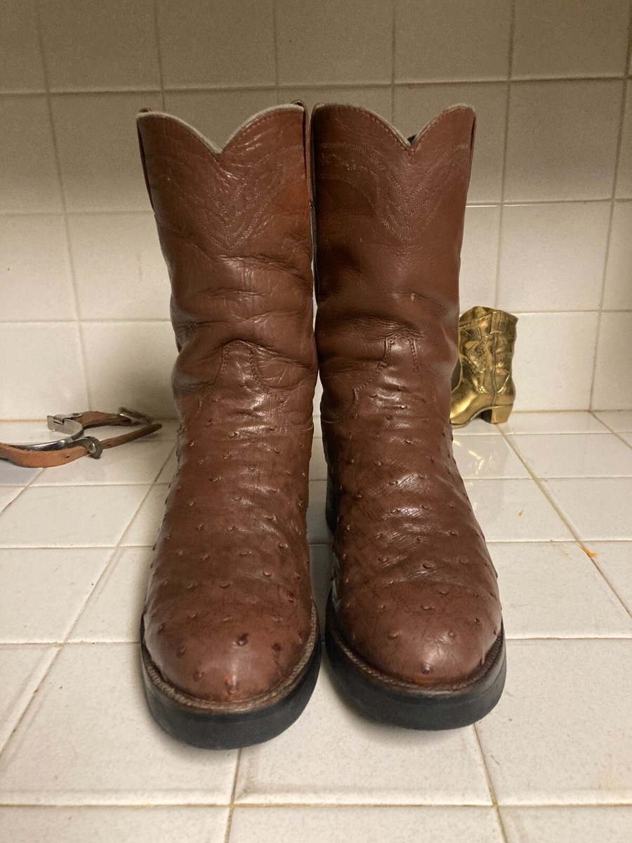 VINTAGE JUSTIN OSTRICH FULL QUILL SIZE 8 D, COGNAC Brown  display picture 1